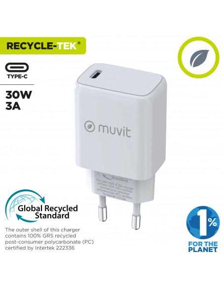 muvit for change cargador de pared Tipo C PD 30W blanco