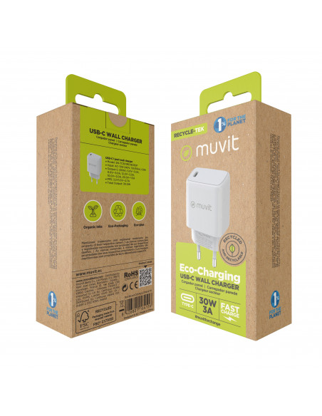 muvit for change cargador de pared Tipo C PD 30W blanco