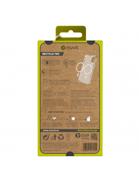 muvit for change funda recycletek Magsafe con soporte compatible con Apple iPhone 15 Pro Max transparente