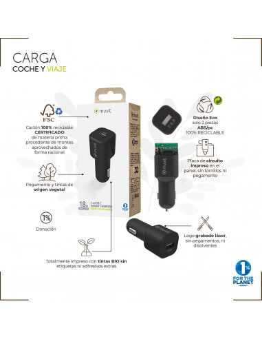 muvit for change cargador coche 1 USB QC 3.0...