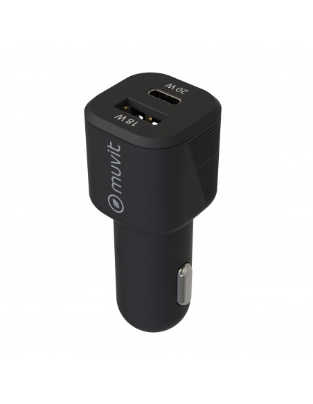 muvit for change cargador coche 1 USB QC 3.0 18W+1 Tipo C PD 20W negro