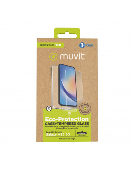 muvit for change funda compatible con Samsung Galaxy A35 5G + protector de pantalla vidrio templado plano