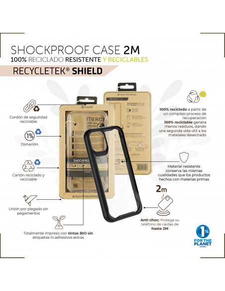 muvit for change funda shockproof 2m compatible con Apple iPhone 13 Pro Max transparente/negra