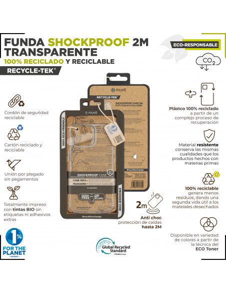 muvit for change funda shockproof 2m compatible con Apple iPhone 15 Pro transparente