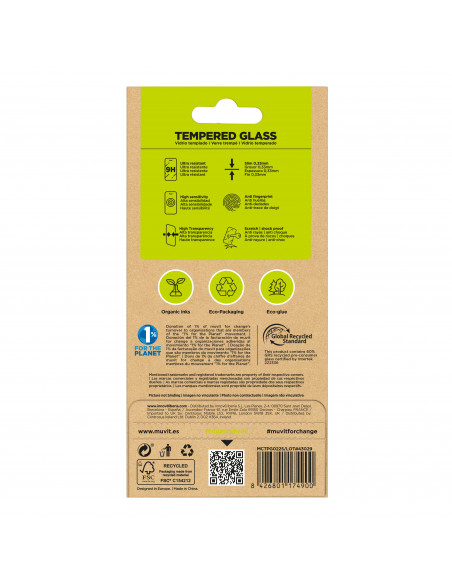 muvit for change protector pantalla recycletek compatible con Apple iPhone 17/17 Pro/16 Pro vidrio templado plano