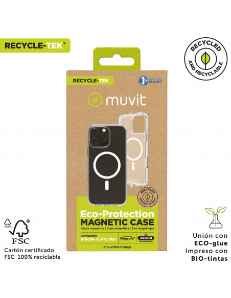 muvit for change funda recycletek Magsafe compatible con Apple iPhone 16 Pro Max transparente