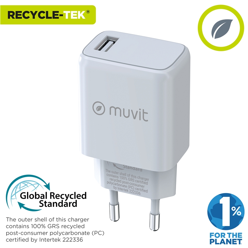 muvit for change cargador de pared USB 3A 15W blanco