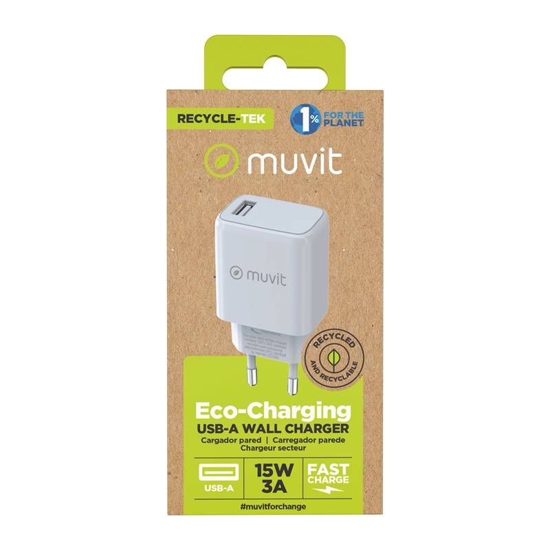 muvit for change cargador de pared USB 3A 15W blanco