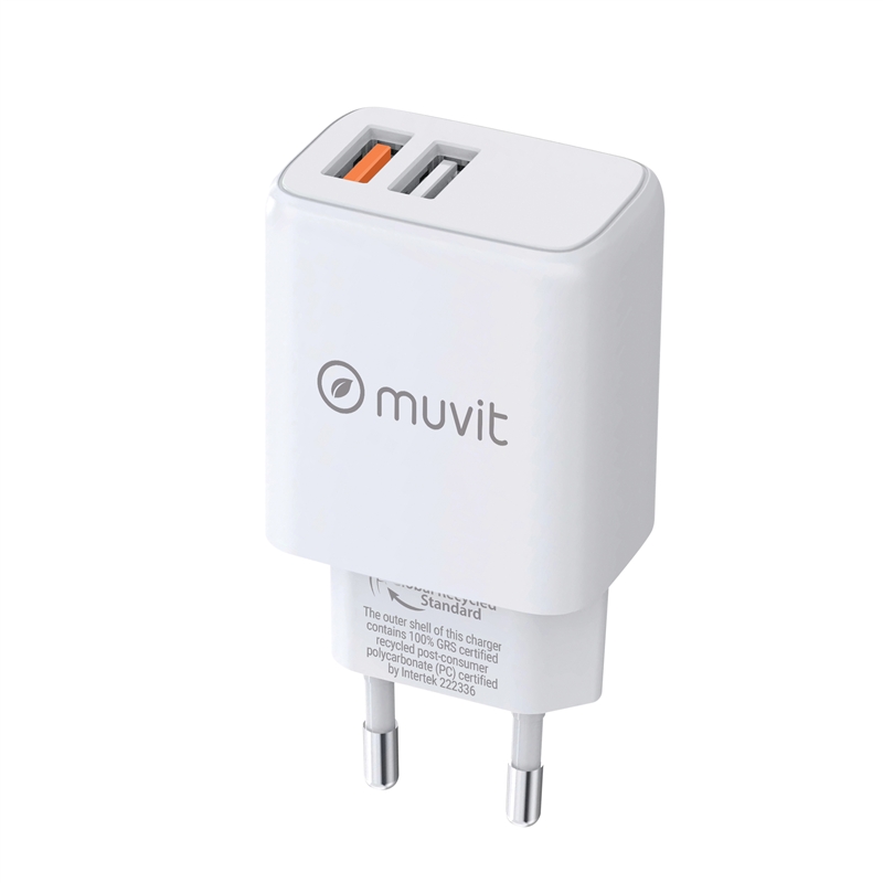 muvit for change cargador de pared 2 USB 3A/18W blanco