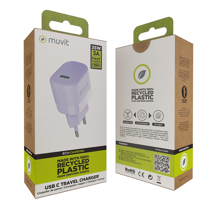 muvit for change cargador de pared Tipo C PD 25W Lavanda