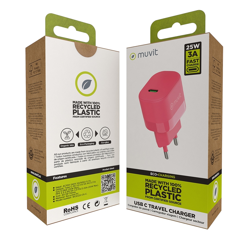 muvit for change cargador de pared Tipo C PD 25W magenta