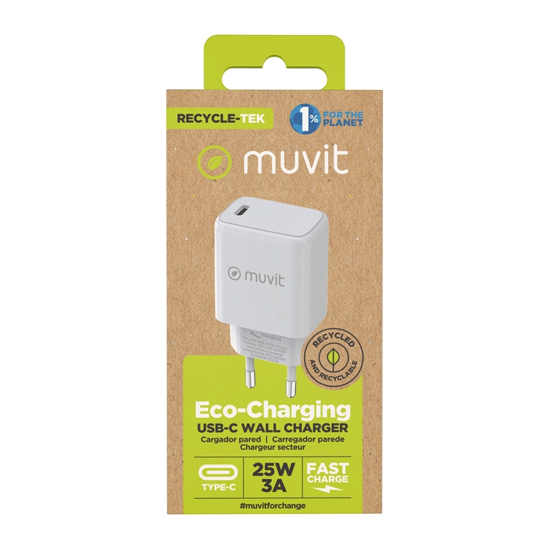 muvit for change cargador de pared Tipo C PD 25W blanco