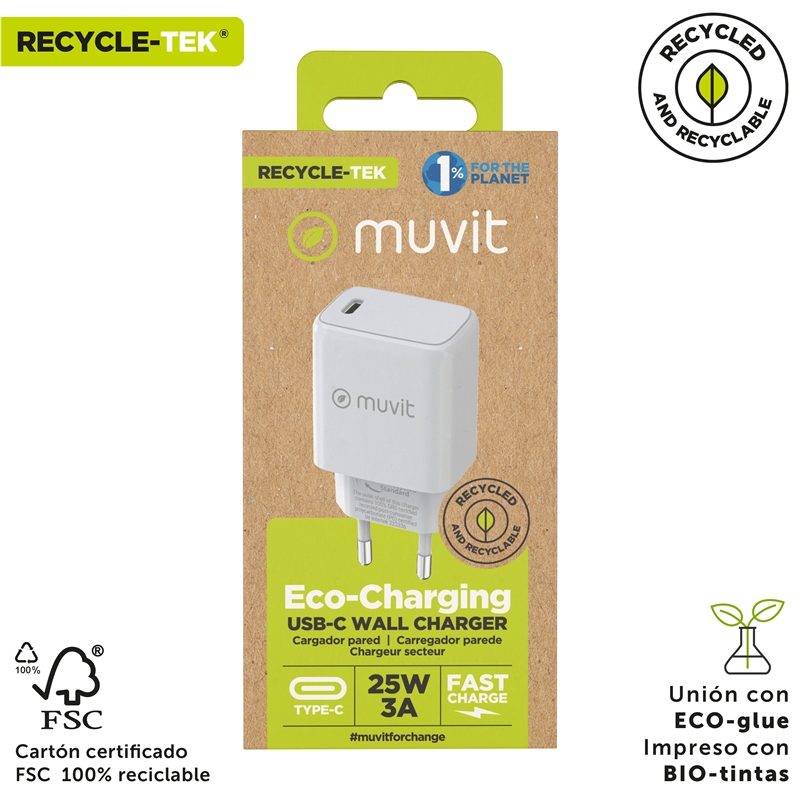 muvit for change cargador de pared Tipo C PD 25W blanco