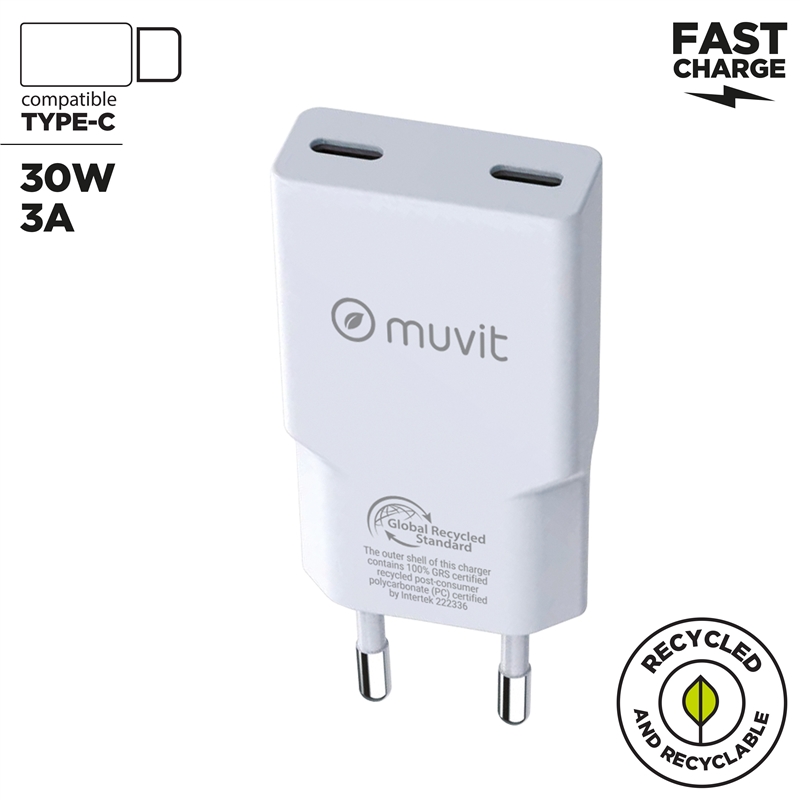 muvit for change cargador de pared Slim 2 Tipo C PD 30W blanco