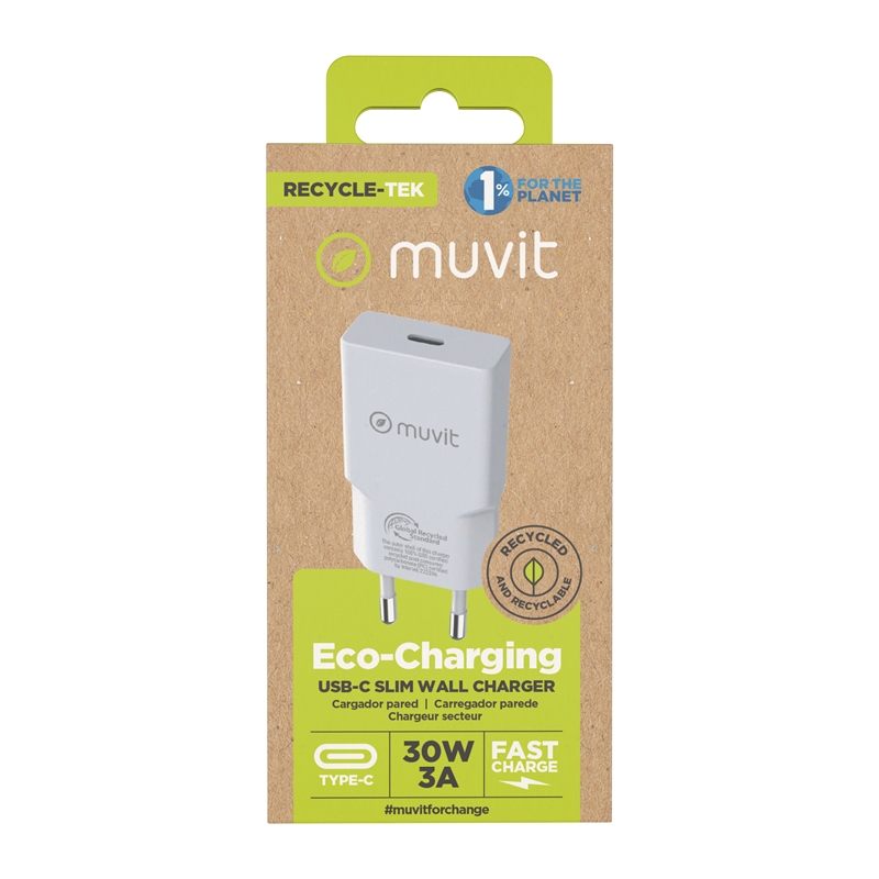 muvit for change cargador de pared Slim Tipo C PD 30W blanco