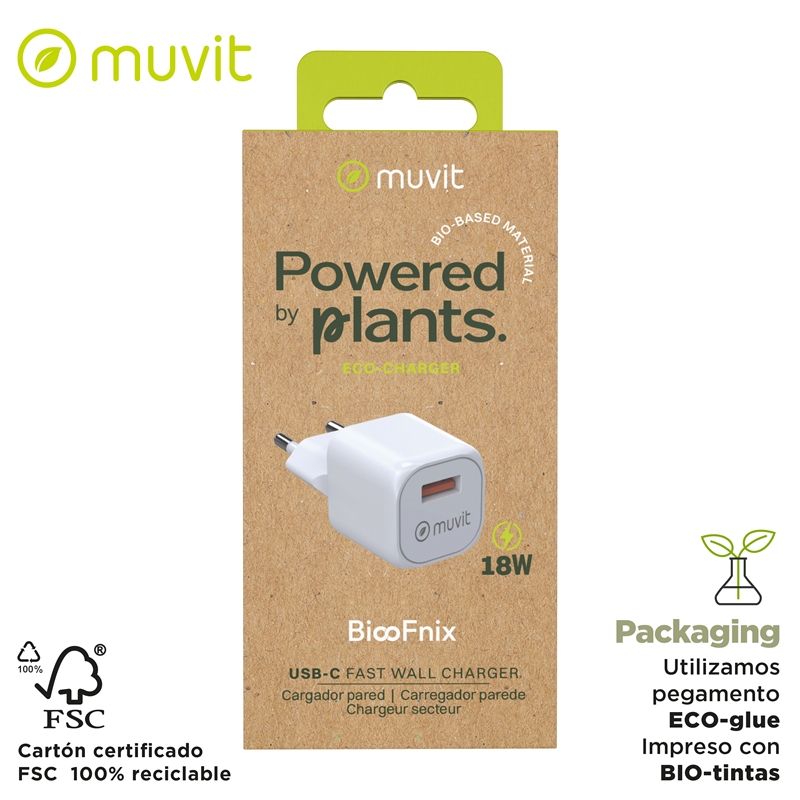 muvit for change cargador de pared USB 3A 18W BiooFnix