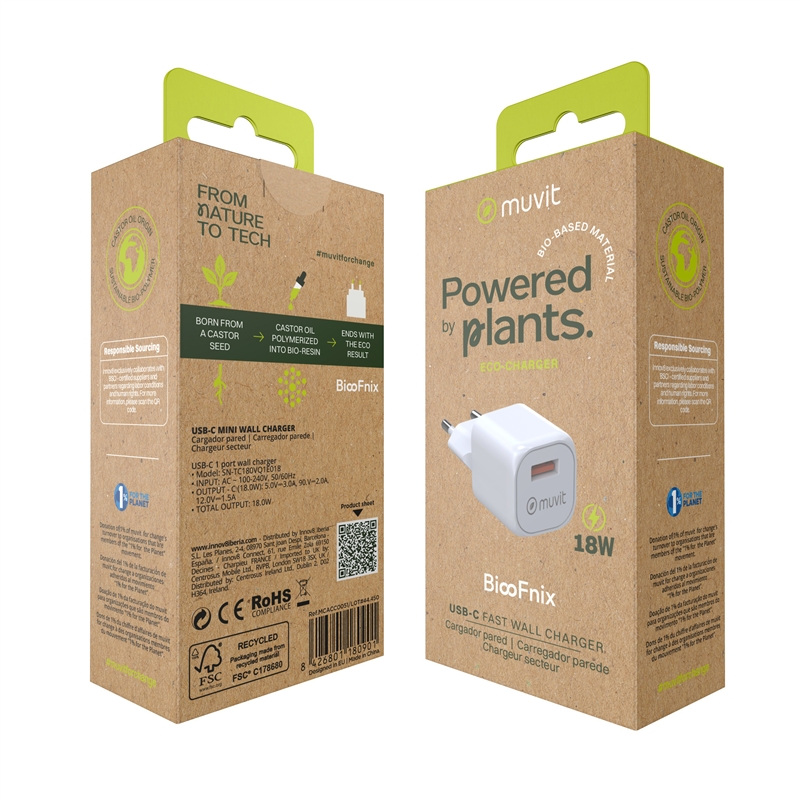 muvit for change cargador de pared USB 3A 18W BiooFnix
