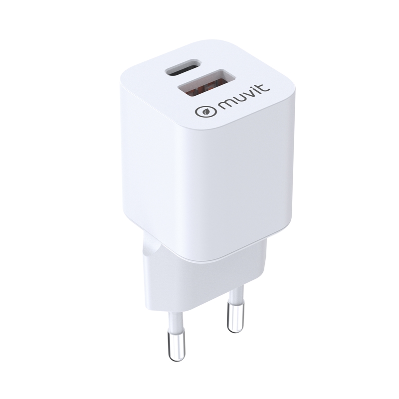 muvit for change cargador de pared GaN 1 USB QC 3.0 18W + Tipo C PD65W BiooFnix