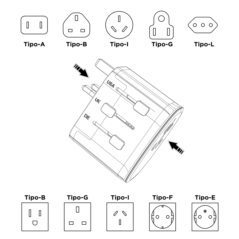 muvit for change adaptador Universal de viaje 2 USB-A + USB-C 15W