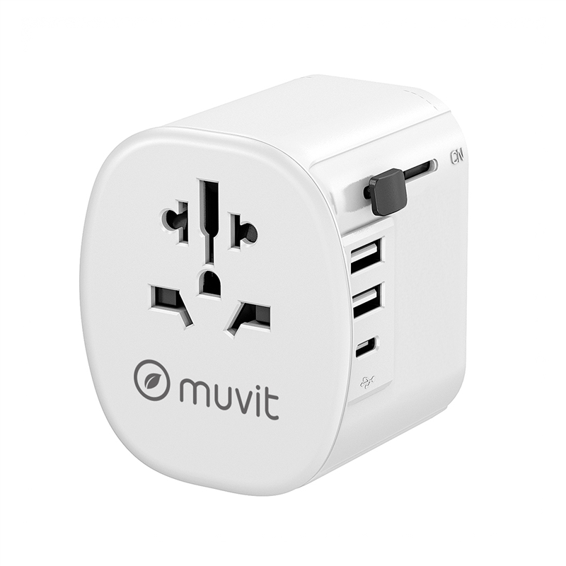 muvit for change adaptador Universal de viaje 2 USB-A + USB-C 15W
