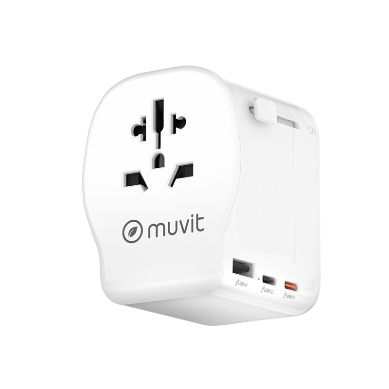muvit for change adaptador Universal de viaje 2 USB-C PD45W + 1 USB-A blanco