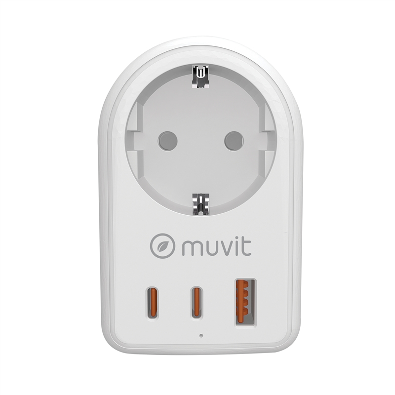 muvit for change enchufe 2 Tipo C 20W + 1 USB blanco