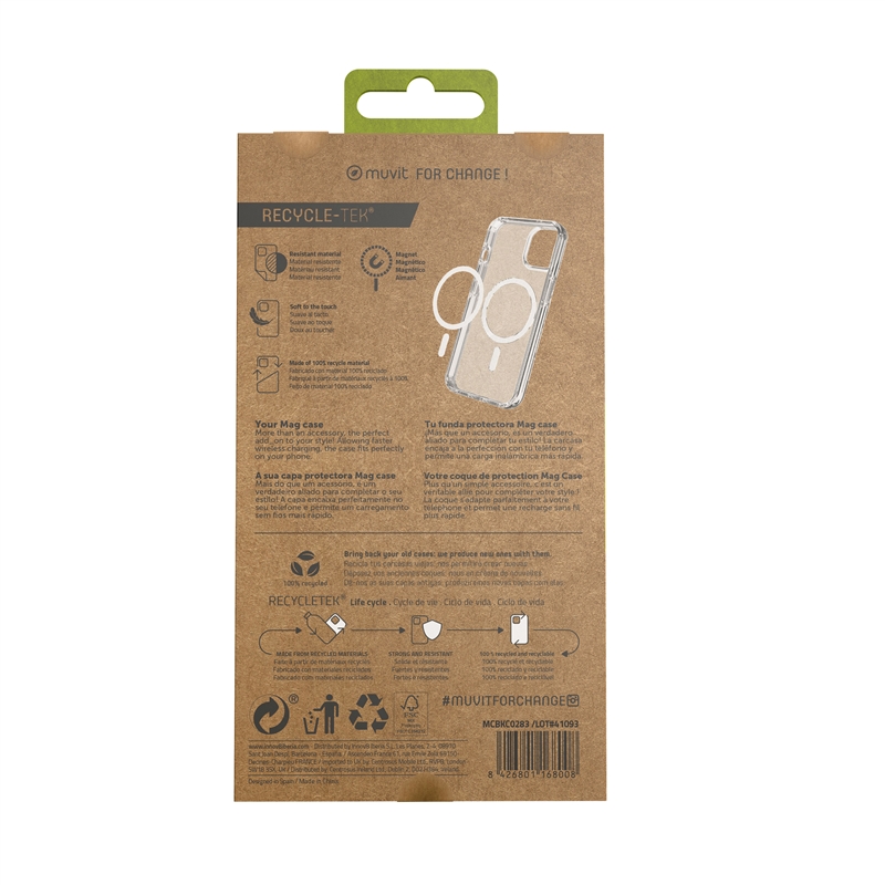 muvit for change recycletek Magsafe compatible con Apple iPhone 14 Plus transparente