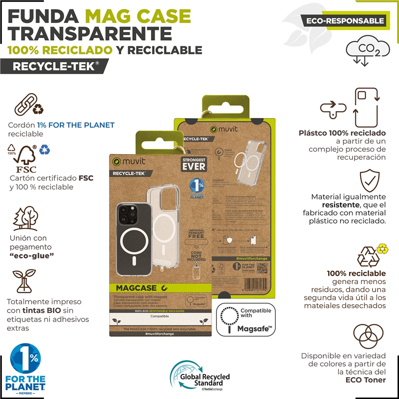 muvit for change funda Magsafe compatible con Apple iPhone 15 transparente