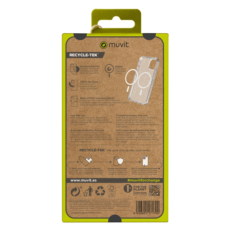 muvit for change funda Magsafe con soporte compatible con Apple iPhone 15 transparente