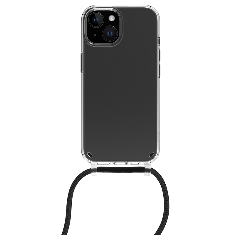 muvit for change funda con colgante negro compatible con Apple iPhone 15 transparente