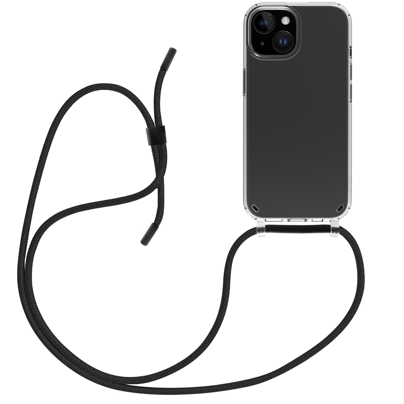 muvit for change funda con colgante negro compatible con Apple iPhone 15 transparente