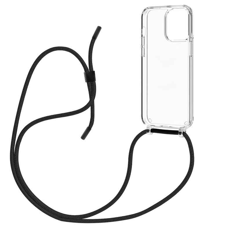 muvit for change funda con colgante negro compatible con Apple iPhone 15 Pro transparente