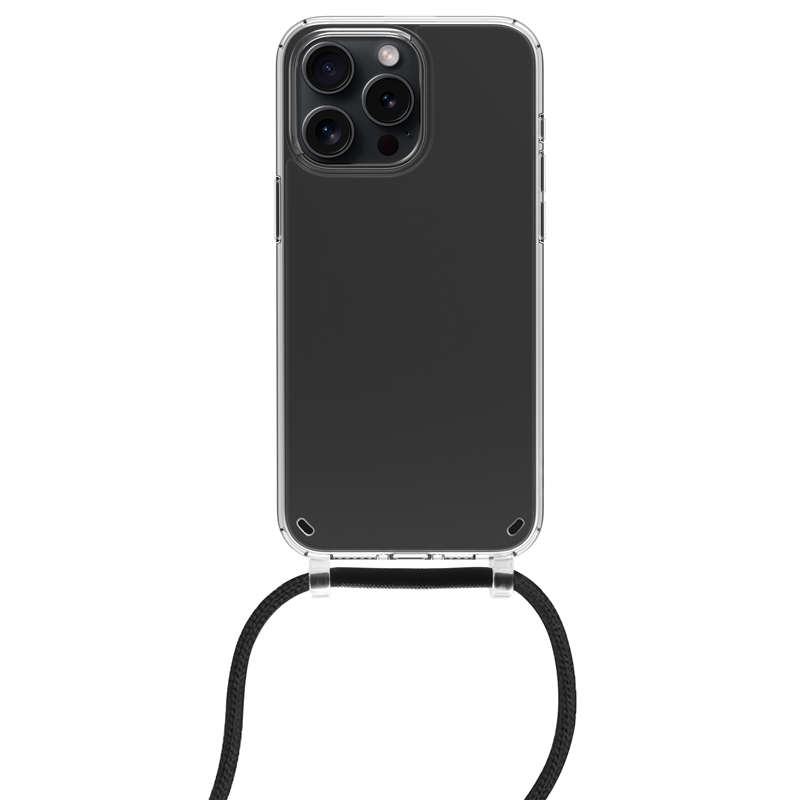 muvit for change funda con colgante negro compatible con Apple iPhone 15 Pro transparente
