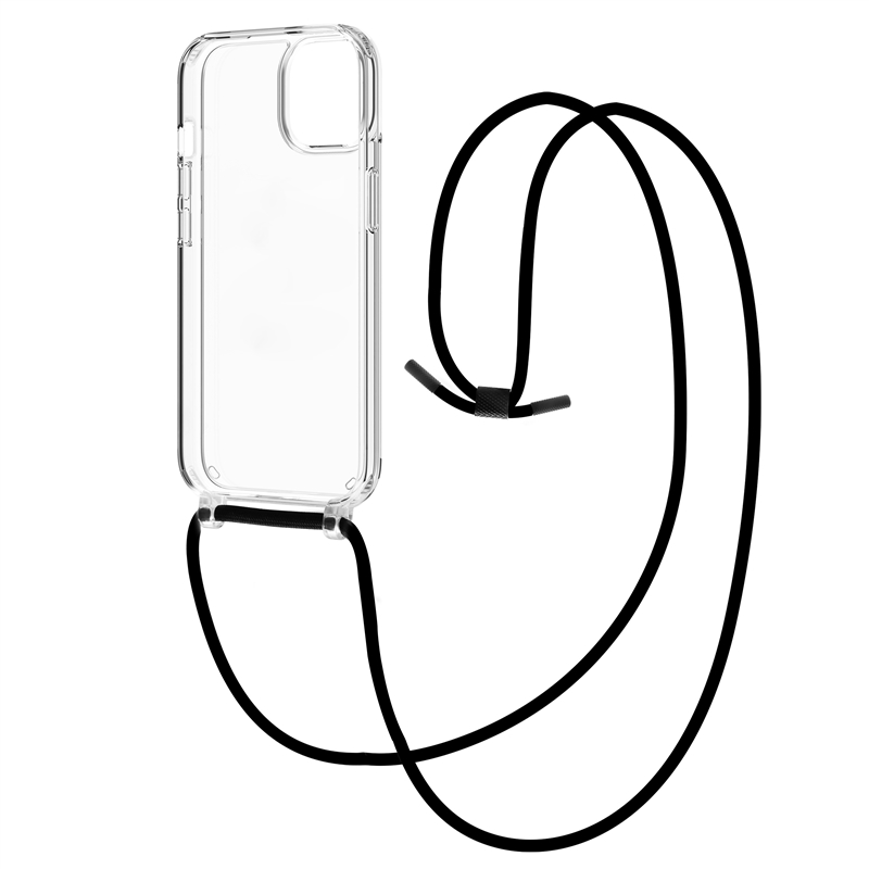 muvit for change funda con colgante negro compatible con Apple iPhone 15 Plus transparente