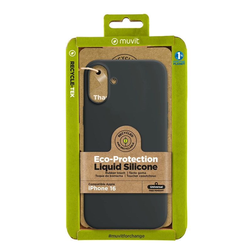 muvit for change funda Liquid Silicone compatible con Apple iPhone 16 negra