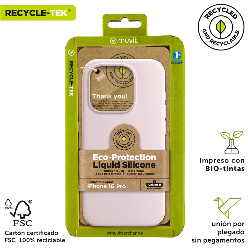 muvit for change funda Liquid Silicone compatible con Apple iPhone 16 Pro rosa