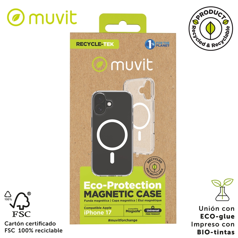 muvit for change funda Magsafe compatible con Apple iPhone 17 transparente