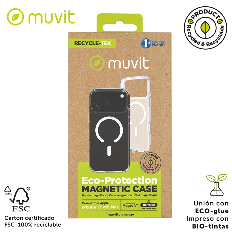 muvit for change funda Magsafe compatible con Apple iPhone 17 Pro Max transparente