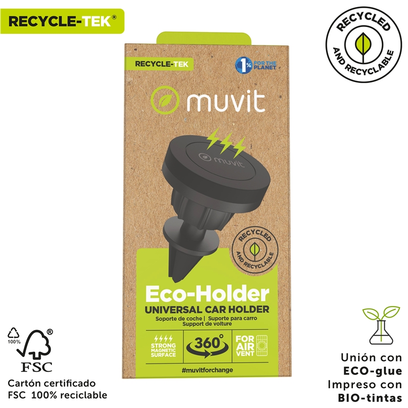 muvit for change soporte coche universal salida aire rotativo magnético negro (pinza rejilla)