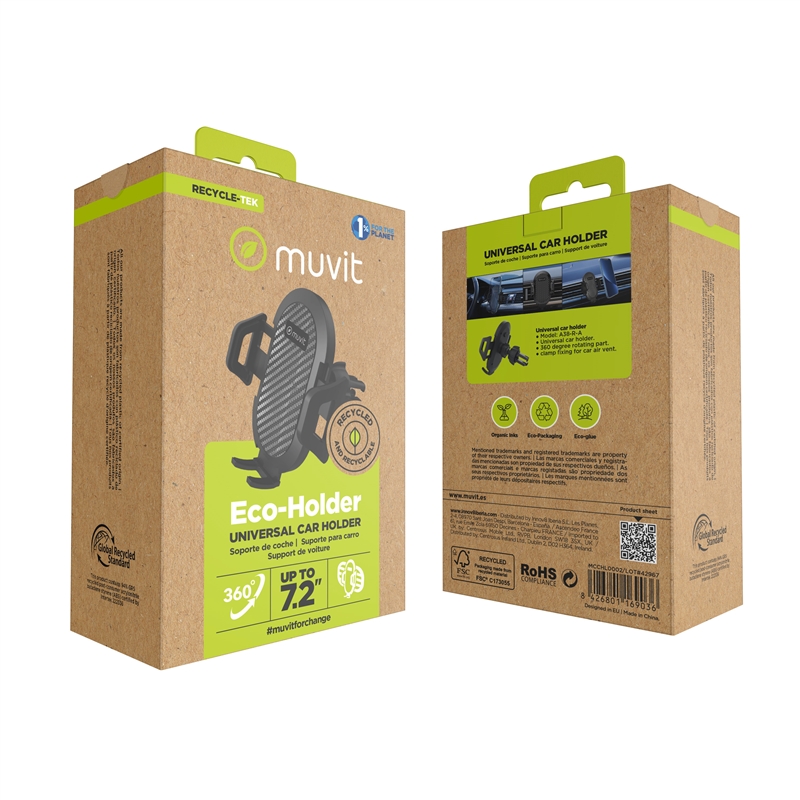 muvit for change soporte coche universal salida de aire hasta 7"ó 9,5cm de ancho negro (Pinza rejilla)