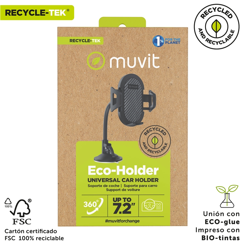 muvit for change soporte coche universal ventosa hasta 7"negro