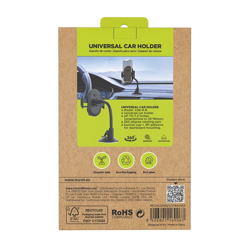muvit for change soporte coche universal ventosa hasta 7"negro