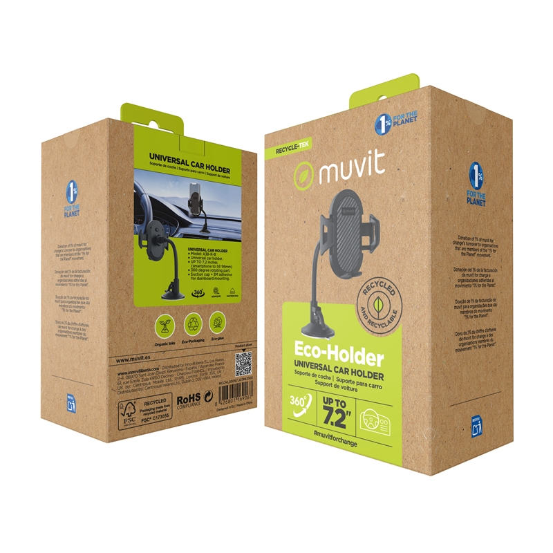 muvit for change soporte coche universal ventosa hasta 7"negro