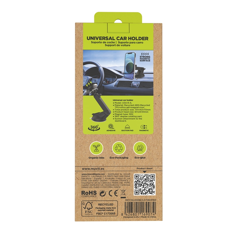 muvit for change soporte coche universal ventosa magnético negro