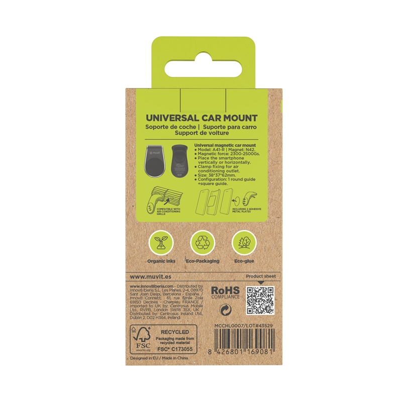 muvit for change soporte coche universal salida aire magnético negro