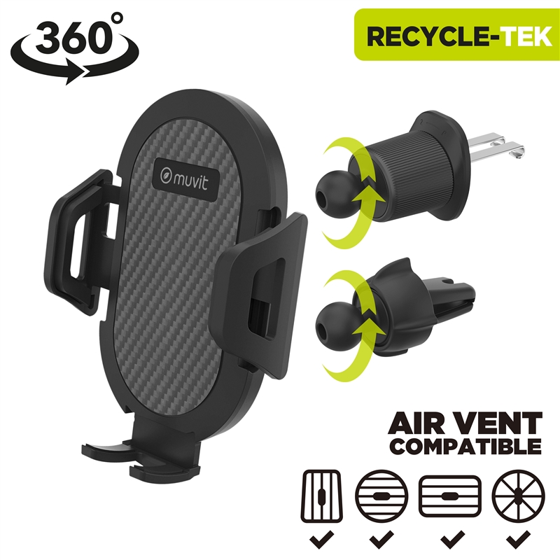 muvit for change soporte coche universal salida aire hasta 7" ó 9.5cm ancho negro, sujeción rejilla 2 ganchos + pinza