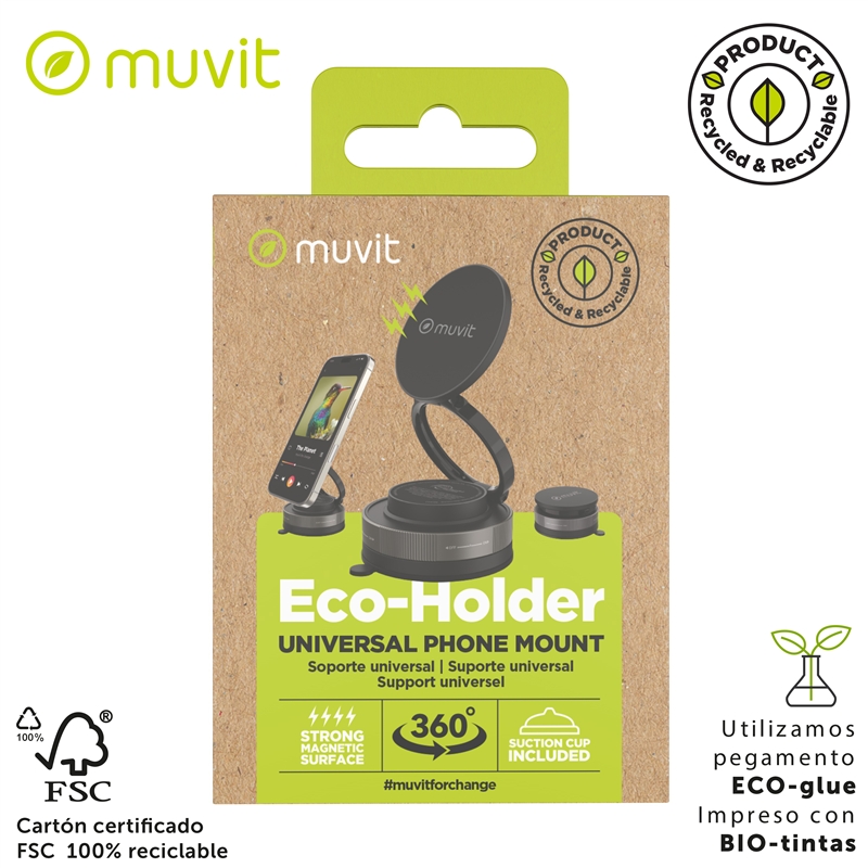 muvit for change soporte coche y sobremesa plegable universal magnético con ventosa negro