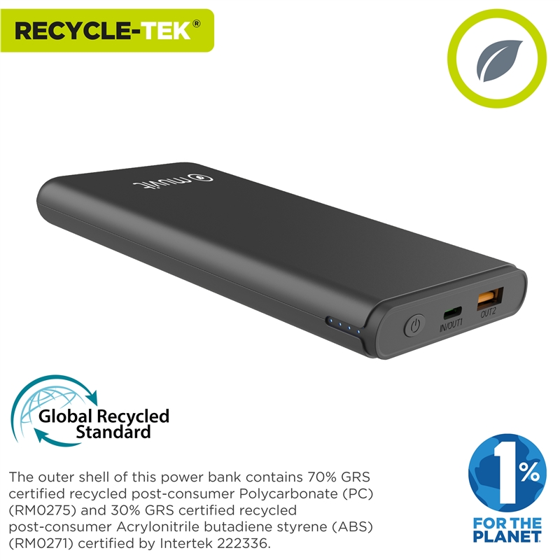 muvit for change power bank 10000 mAh USB A 2,4A + USB C PD/Output (USB A+tipo C) negro