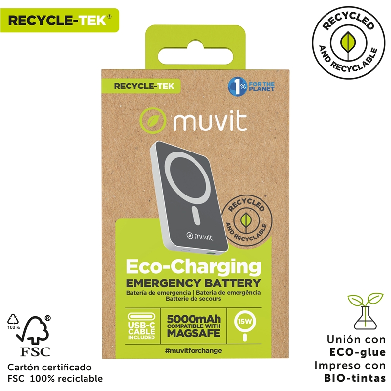 muvit for change power bank 5000 mAh/15W Magsafe + Output tipo C blanca