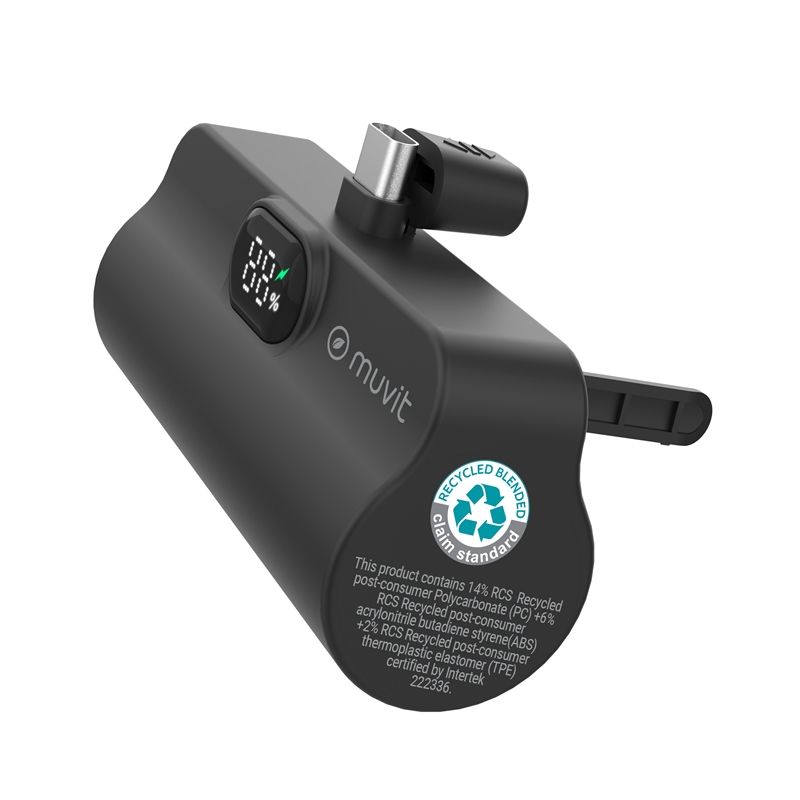 muvit for change power bank 5000 mAh con conector tipo C PD 20W intregrado negra